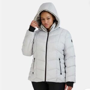 Nautica Women's stretch gray Hooded Puffer Jacket NWT with zippers size XL